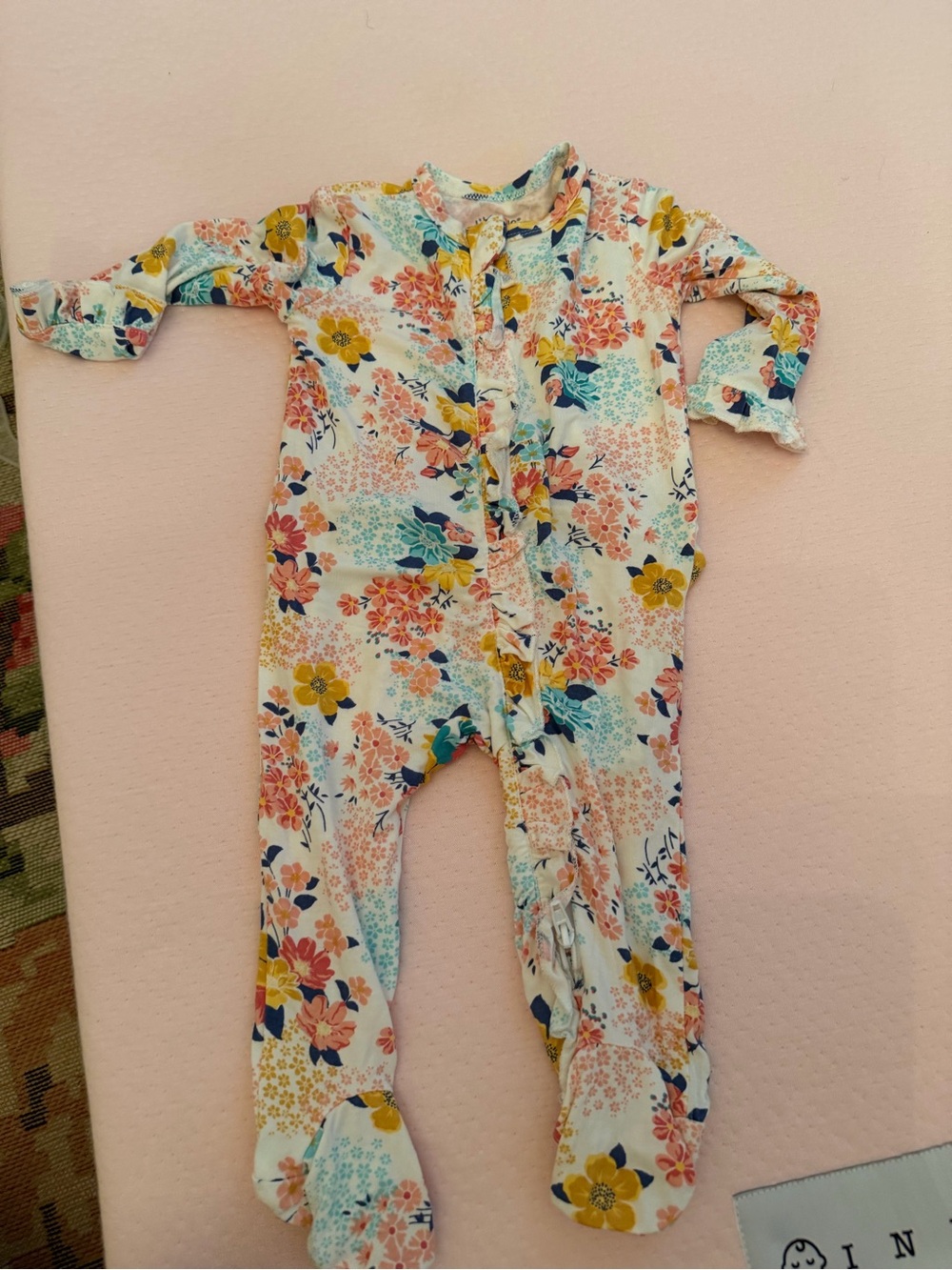 Little Me Floral Footed One-Piece in White, Pink & Yellow